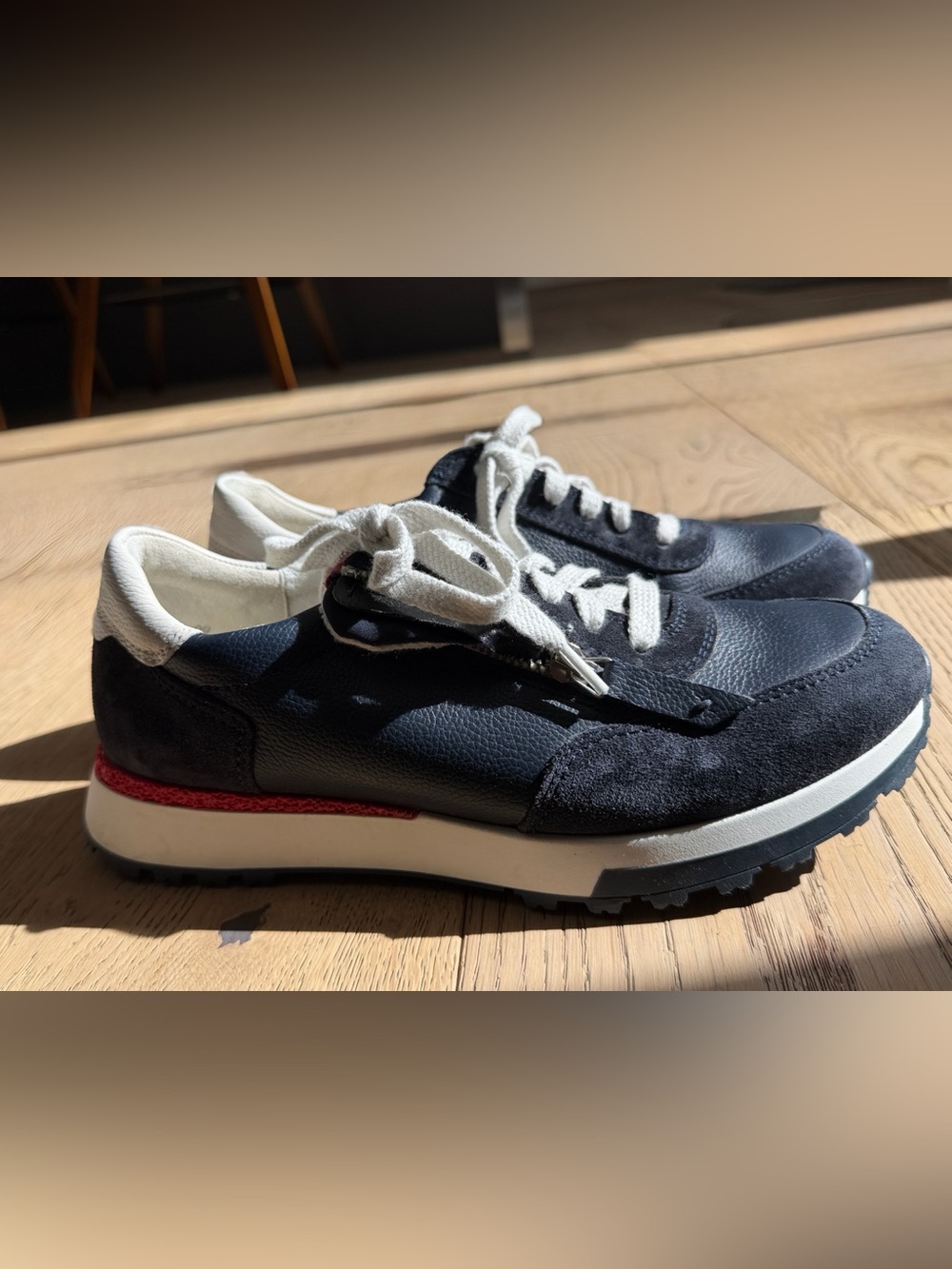 Paul GreenSide Zip Laced Multi Trainer Navy White Red Tennis Shoe Sneaker 7 1/2